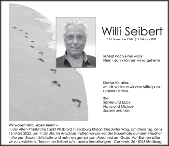 Anzeige von Willi Seibert von  Werbepost 