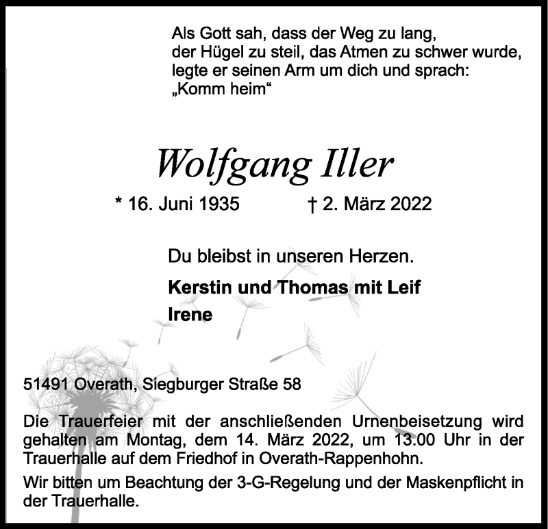  Traueranzeige für Wolfgang Iller vom 12.03.2022 aus Kölner Stadt-Anzeiger / Kölnische Rundschau / Express
