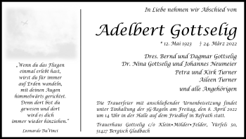 Anzeige von Adelbert Gottselig von Kölner Stadt-Anzeiger / Kölnische Rundschau / Express
