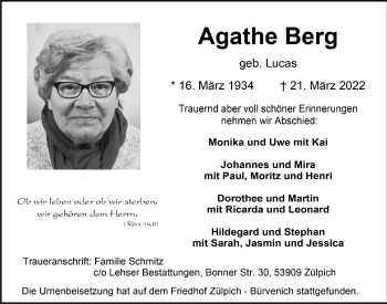 Anzeige von Agathe Berg von  Blickpunkt Euskirchen 