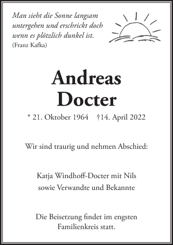 Anzeige von Andreas Docter von  Anzeigen Echo 