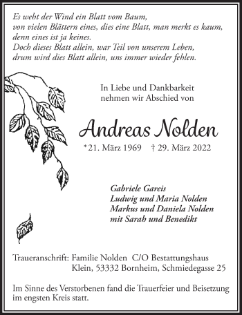 Anzeige von Andreas Nolden von  Schaufenster/Blickpunkt 