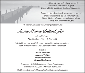 Anzeige von Anna Maria Dillenhöfer von  Werbepost 