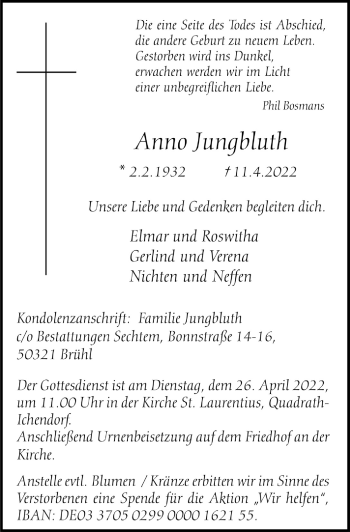 Anzeige von Anno Jungbluth von  Werbepost 