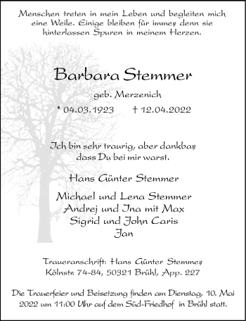 Anzeige von Barbara Stemmer von  Schlossbote/Werbekurier 