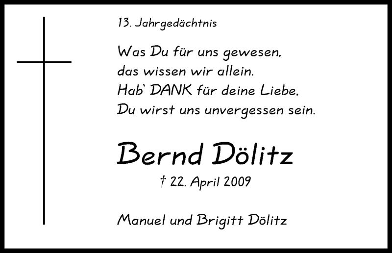  Traueranzeige für Bernd Dölitz vom 22.04.2022 aus Kölner Stadt-Anzeiger / Kölnische Rundschau / Express
