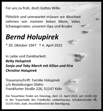 Anzeige von Bernd Holupirek von  EXPRESS - Die Woche 