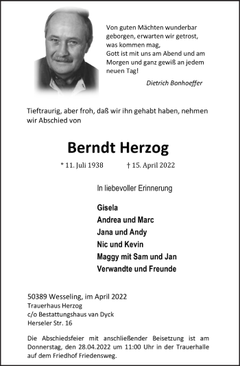 Anzeige von Berndt Herzog von  Schlossbote/Werbekurier 