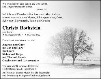 Anzeige von Christa Rothstein von  Anzeigen Echo 