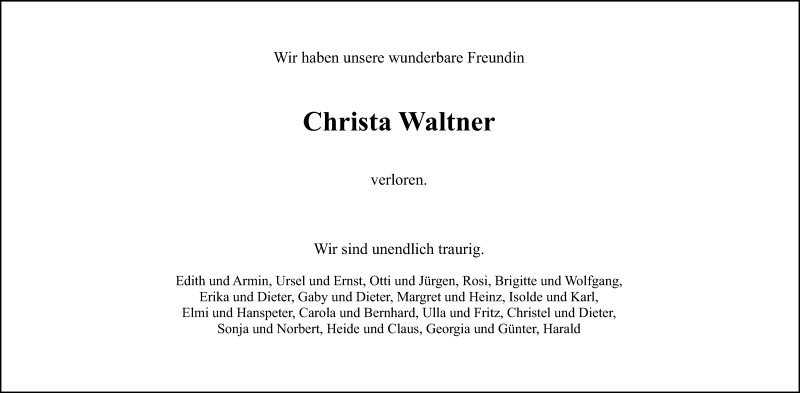  Traueranzeige für Christa Waltner vom 02.04.2022 aus Kölner Stadt-Anzeiger / Kölnische Rundschau / Express