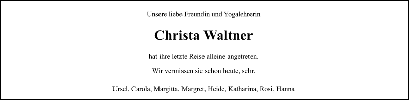  Traueranzeige für Christa Waltner vom 02.04.2022 aus Kölner Stadt-Anzeiger / Kölnische Rundschau / Express