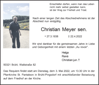 Anzeige von Christian Meyer von  Schlossbote/Werbekurier 