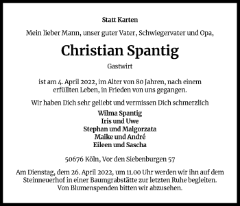 Anzeige von Christian Spantig von Kölner Stadt-Anzeiger / Kölnische Rundschau / Express