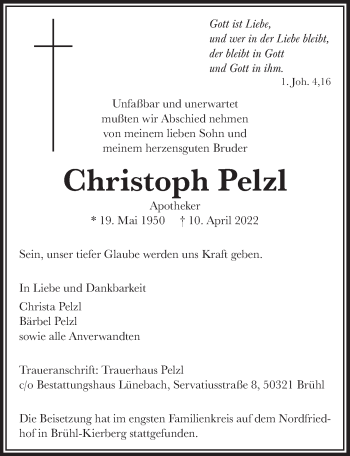 Anzeige von Christoph Pelzl von  Schlossbote/Werbekurier 