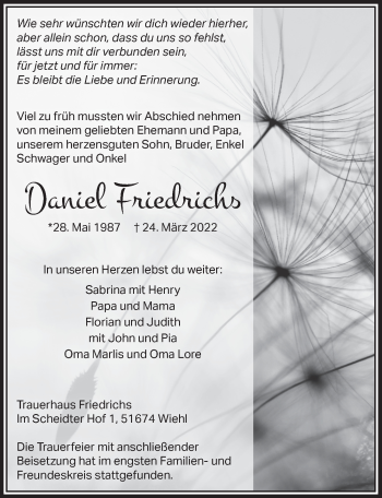Anzeige von Daniel Friedrichs von  Anzeigen Echo 