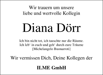 Anzeige von Diana Dörr von Kölner Stadt-Anzeiger / Kölnische Rundschau / Express