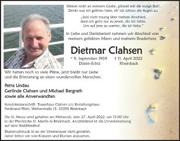 Anzeige von Dietmar Clahsen von  Schaufenster/Blickpunkt 