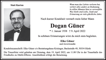 Anzeige von Dogan Güner von  Wochenende 