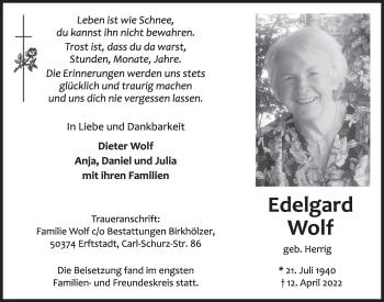 Anzeige von Edelgard Wolf von  Werbepost 