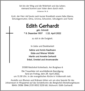 Anzeige von Edith Gerhardt von  Anzeigen Echo 