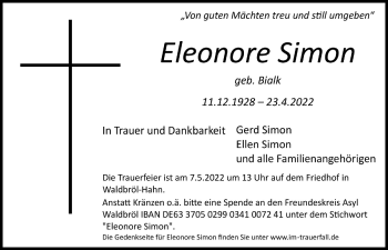 Anzeige von Eleonore Simon von  Lokalanzeiger 