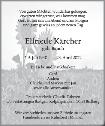 Anzeige von Elfriede Kärcher von  Werbepost 