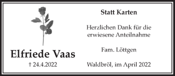 Anzeige von Elfriede Vaas von  Lokalanzeiger 