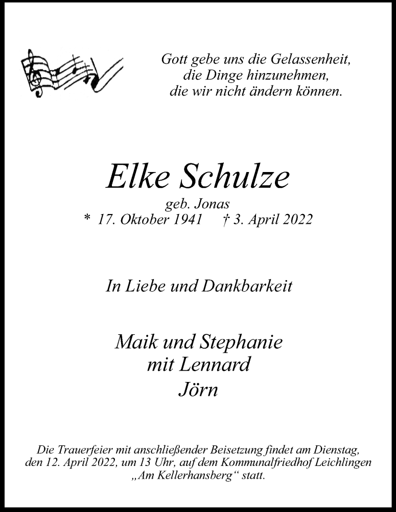  Traueranzeige für Elke Schulze vom 09.04.2022 aus Kölner Stadt-Anzeiger / Kölnische Rundschau / Express