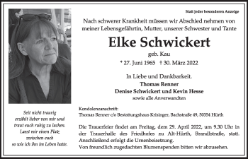 Anzeige von Elke Schwickert von  Wochenende 