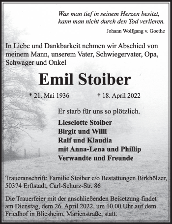 Anzeige von Emil Stoiber von  Werbepost 