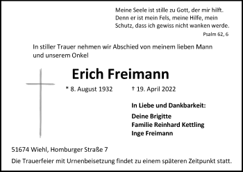 Anzeige von Erich Freimann von Kölner Stadt-Anzeiger / Kölnische Rundschau / Express