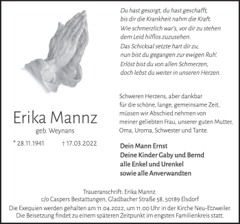 Anzeige von Erika Mannz von  Werbepost 