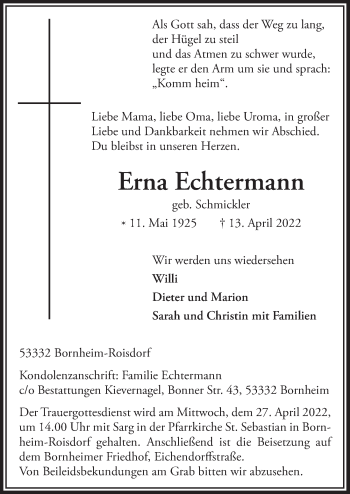 Anzeige von Erna Echtermann von  Schaufenster/Blickpunkt 