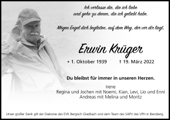 Anzeige von Erwin Krüger von Kölner Stadt-Anzeiger / Kölnische Rundschau / Express