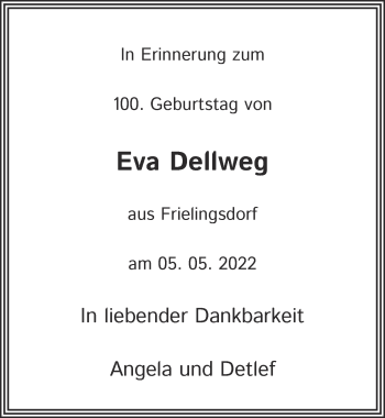 Anzeige von Eva Dellweg von  Anzeigen Echo 