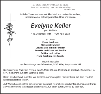 Anzeige von Evelyne Keller von  EXPRESS - Die Woche 