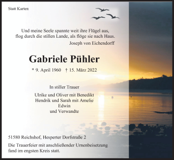 Anzeige von Gabriele Pühler von Kölner Stadt-Anzeiger / Kölnische Rundschau / Express