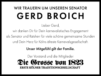 Anzeige von Gerd Broich von Kölner Stadt-Anzeiger / Kölnische Rundschau / Express