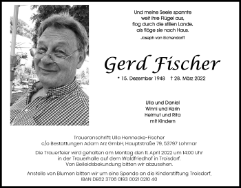 Anzeige von Gerd Fischer von Kölner Stadt-Anzeiger / Kölnische Rundschau / Express