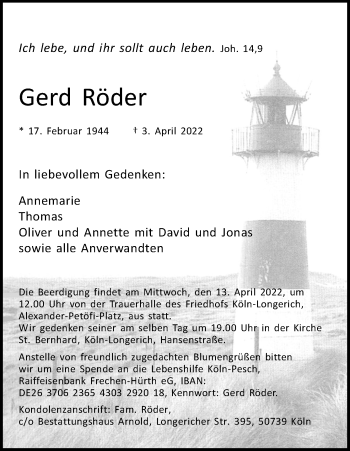 Anzeige von Gerd Röder von Kölner Stadt-Anzeiger / Kölnische Rundschau / Express