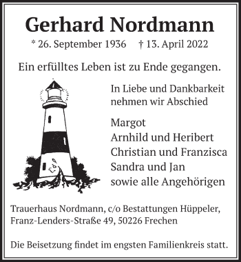 Anzeige von Gerhard Nordmann von  Wochenende  EXPRESS - Die Woche 