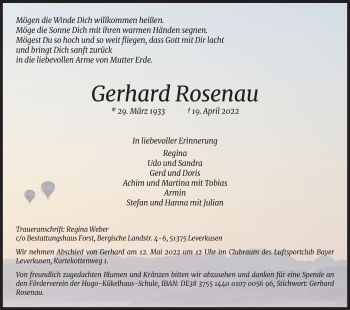 Anzeige von Gerhard Rosenau von Kölner Stadt-Anzeiger / Kölnische Rundschau / Express