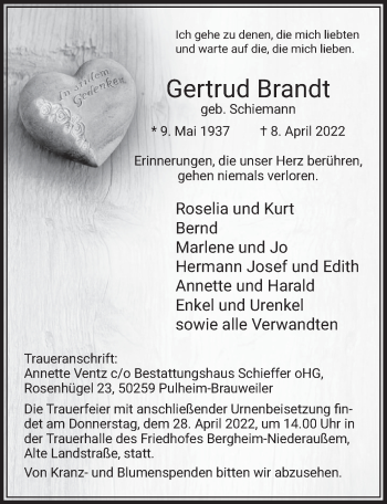 Anzeige von Gertrud Brandt von  Werbepost 
