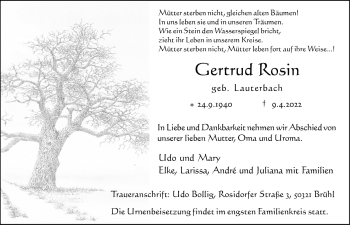 Anzeige von Gertrud Rosin von  Schlossbote/Werbekurier 