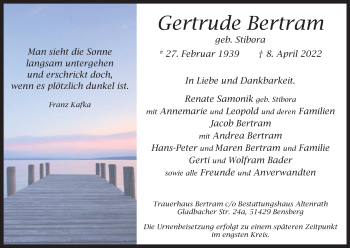 Anzeige von Gertrude Bertram von Kölner Stadt-Anzeiger / Kölnische Rundschau / Express