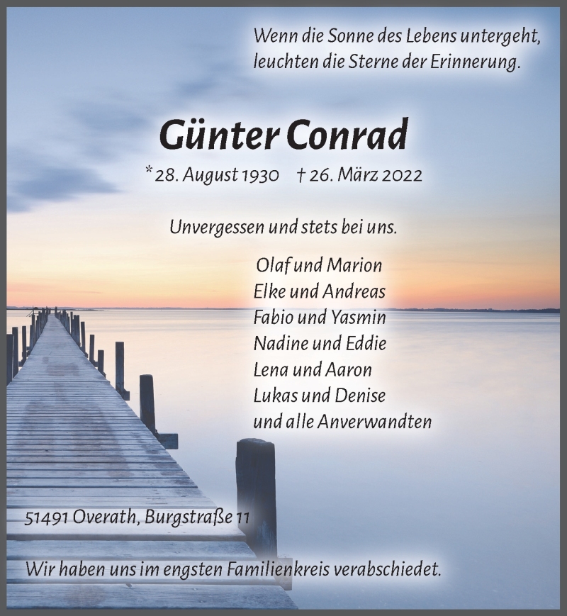  Traueranzeige für Günter Conrad vom 14.04.2022 aus  Bergisches Handelsblatt 