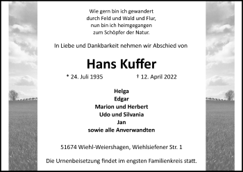 Anzeige von Hans Kuffer von Kölner Stadt-Anzeiger / Kölnische Rundschau / Express