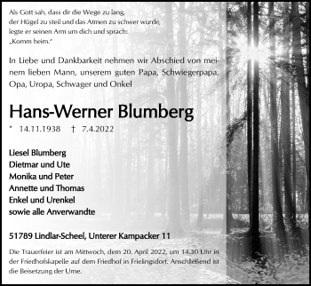 Anzeige von Hans-Werner Blumberg von Kölner Stadt-Anzeiger / Kölnische Rundschau / Express