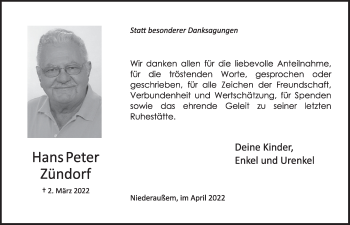 Anzeige von Hans Peter Zündorf von  Werbepost 