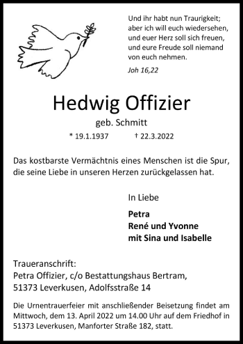Anzeige von Hedwig Offizier von  Lokale Informationen 